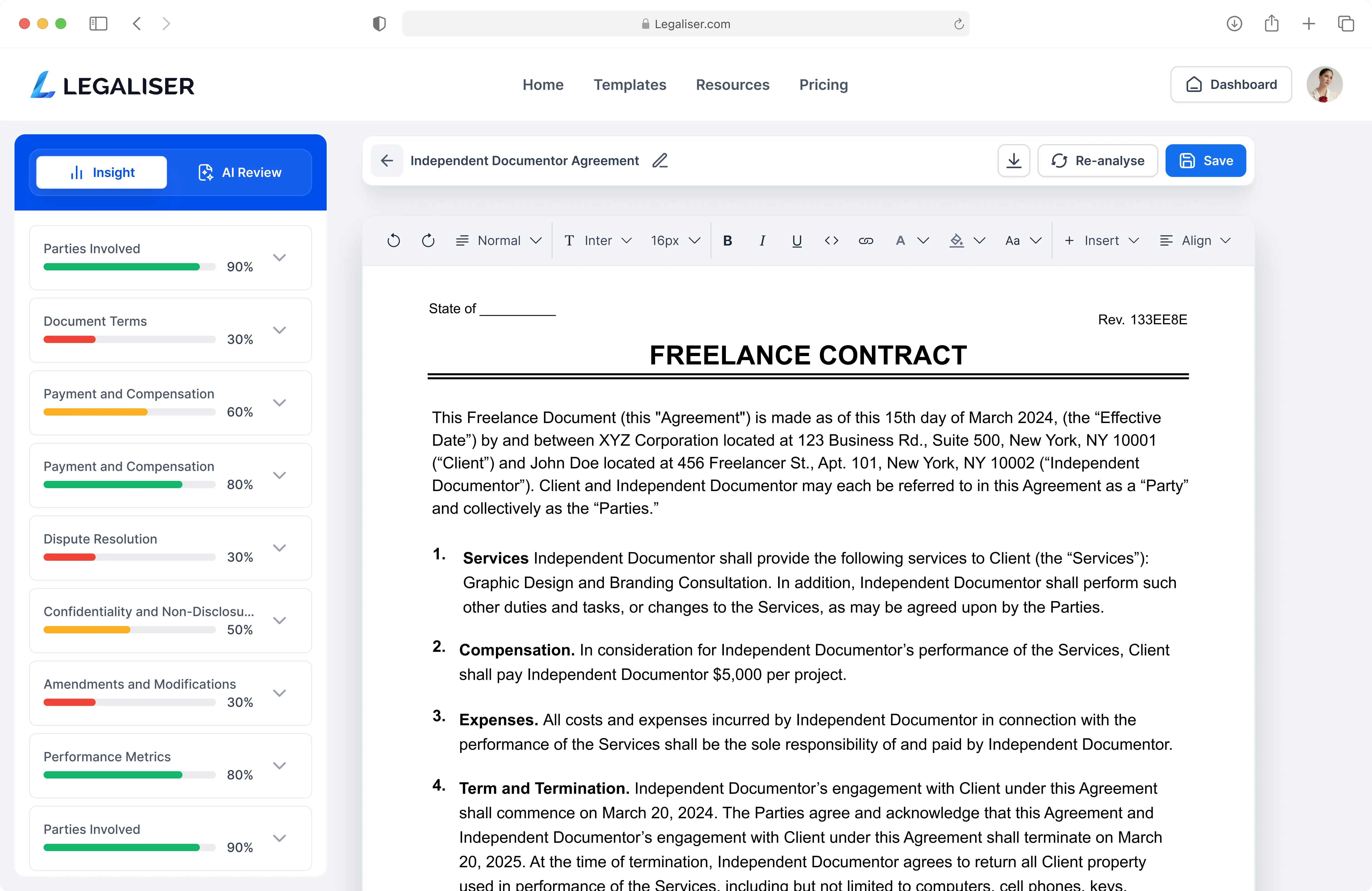 AI-Driven Clause Rating System Dashboard - Identify strengths and weaknesses, speed up reviews, and streamline your legal workflows